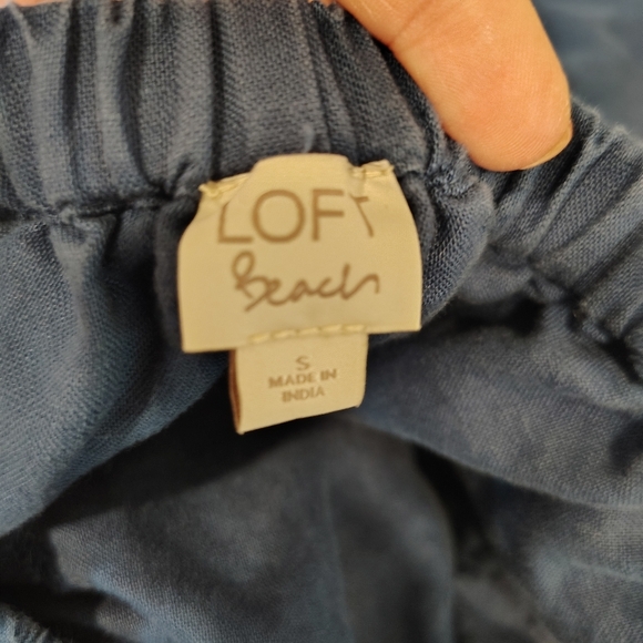 LOFT Beach | Blue Linen Blend Tie Back Cropped Jumpsuit Size Small W/ Pockets - Picture 6 of 7